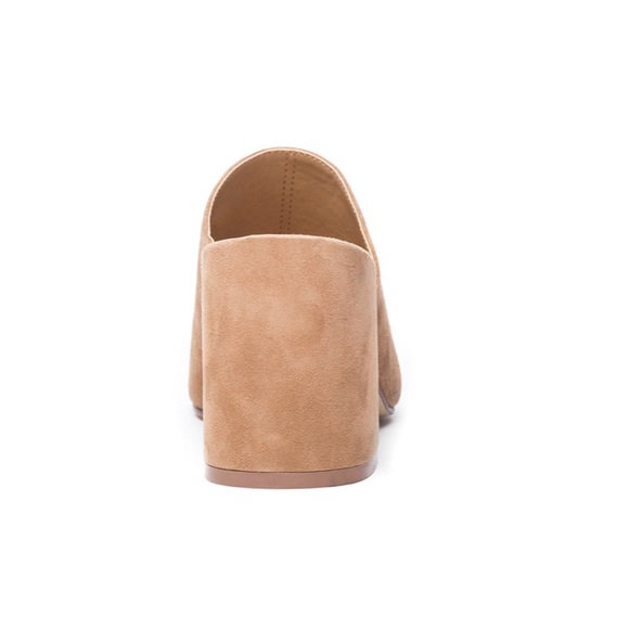 Champagne Suede Peep Toe Block Heel Slip On Mule - Picture 4 of 4